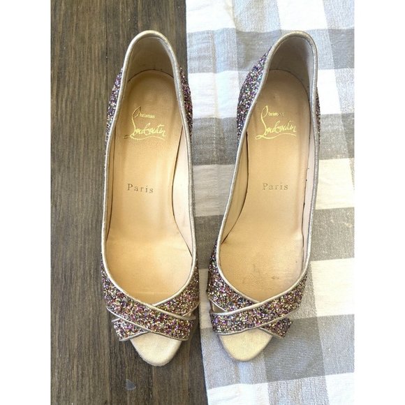 Christian Louboutin Authentic Rainbow Glitter Peep Toe Pumps EU 36 Size 4.5 - Picture 10 of 10